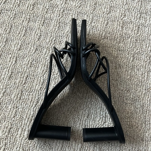 Zara Black Leather Strappy Block Heel Square Toe Mule Sandal Size 41 US 10 - Picture 6 of 11